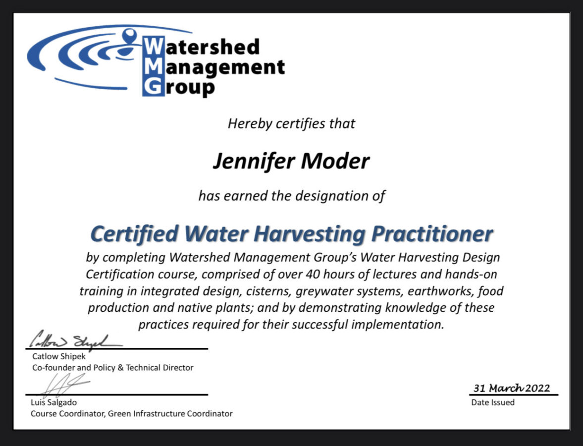 Certified Water Harvesting Design Practitioners