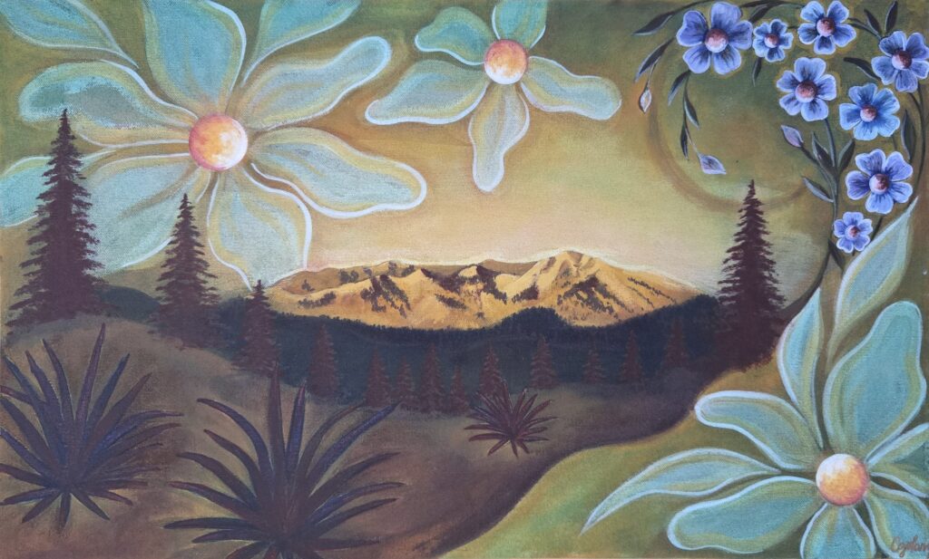 Hand-made earth pigmented paints on canvas of La Plata Mountains, Colorado